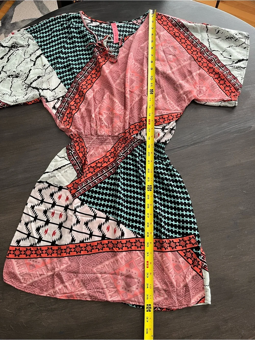 Eight Sixty Multi-Print Midi Dress in Coral, Teal, Cream - Picture 12 of 14